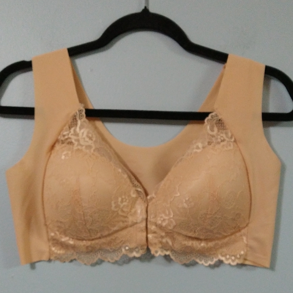 Front Closure Lace Trimmed Peach Padded  Bra Size XL #1234